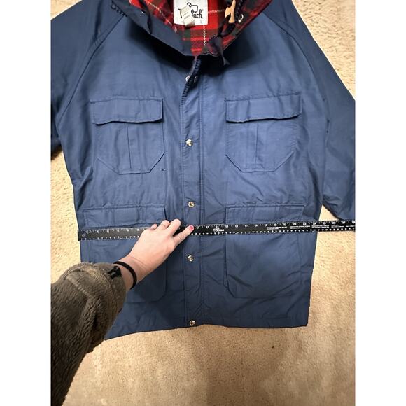 Woolrich Vtg Blue Barn Coat Red Wool Plaid Lining 1960’s Men Sz L USA Gorpcore - Picture 15 of 16